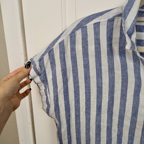 beachlunchlounge | Blue Stripe Linen Button-Up Shirt Size Large - Picture 4 of 6